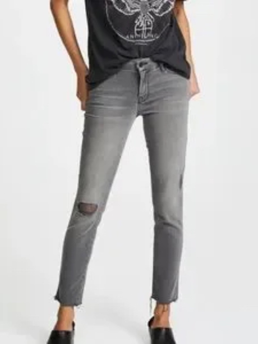 Mother Looker Ankle Fray in Last Chance Saloon Grey Mid Rise Distressed Size 29